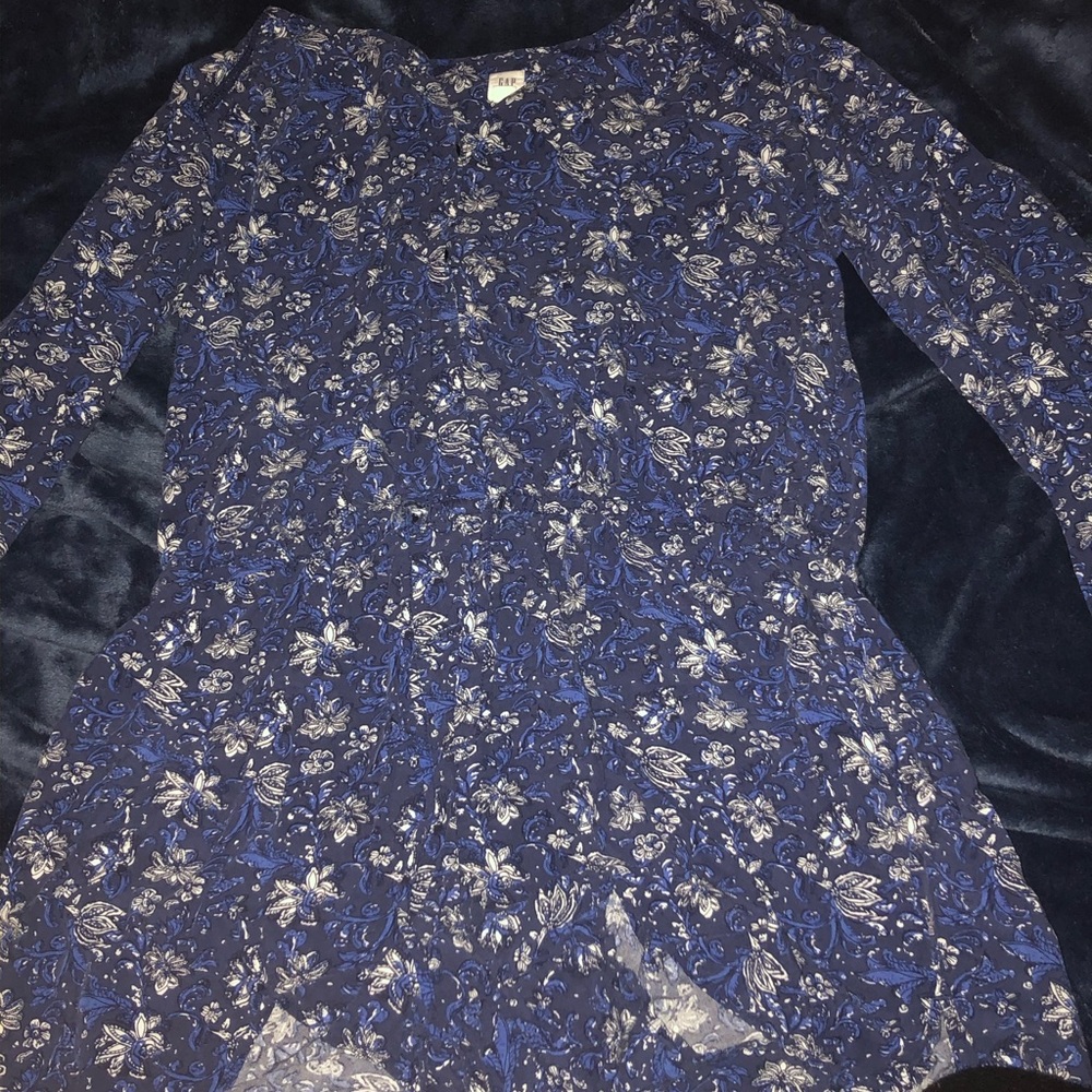 gap blue floral long sleeve romper